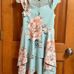 Speechless Mint and Peach Floral Kids Dress
